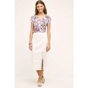 Anthropologie Holding Horses Lace-Up Cream Pencil Midi Skirt Size 2